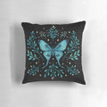 Turquoise pillow with a mystical luna moth design, featuring botanical elements for a boho, witchy vibe.