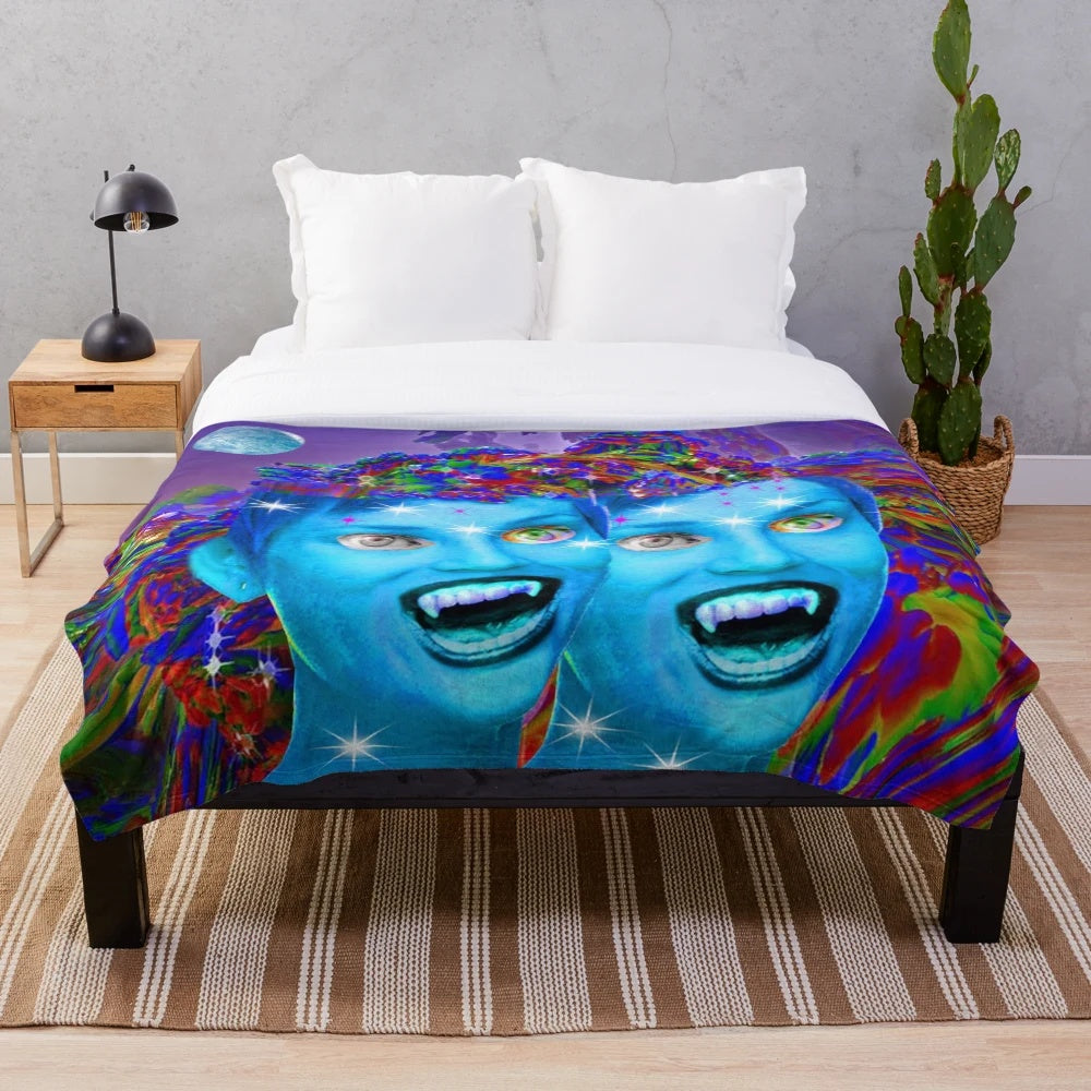 Moon Vampires plush blanket with abstract cosmic patterns