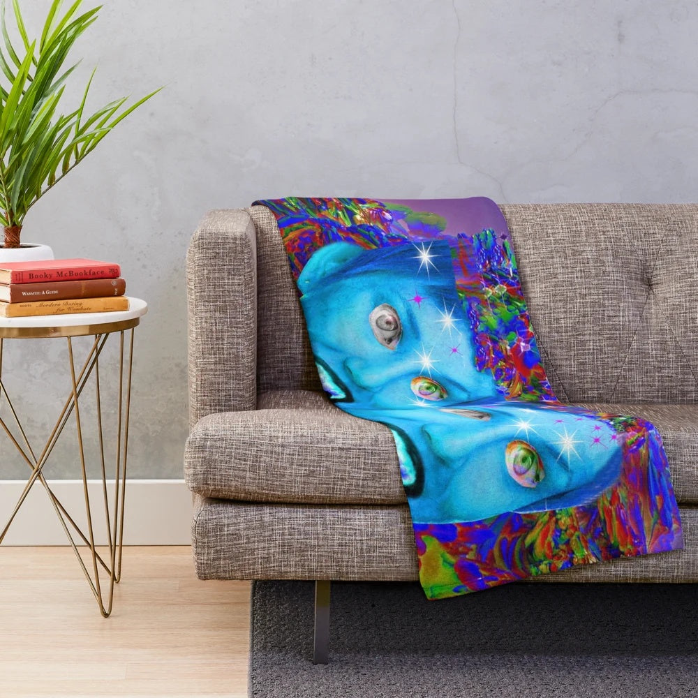 Moon Vampires plush blanket with abstract cosmic patterns