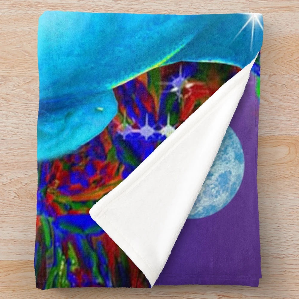 Moon Vampires plush blanket with abstract cosmic patterns