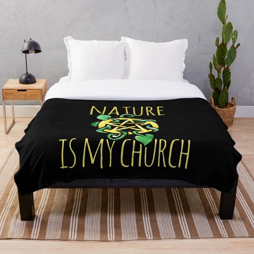 Plush blanket featuring nature-inspired designs and pagan symbols