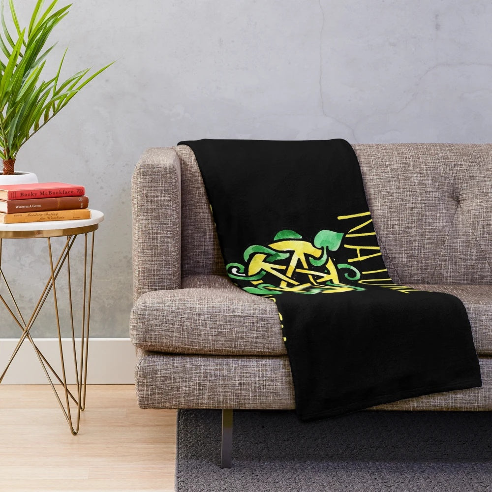 Plush blanket featuring nature-inspired designs and pagan symbols