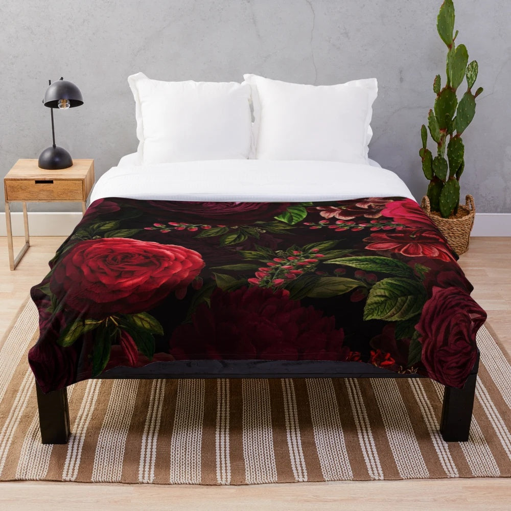 Mystical night botanical garden plush blanket