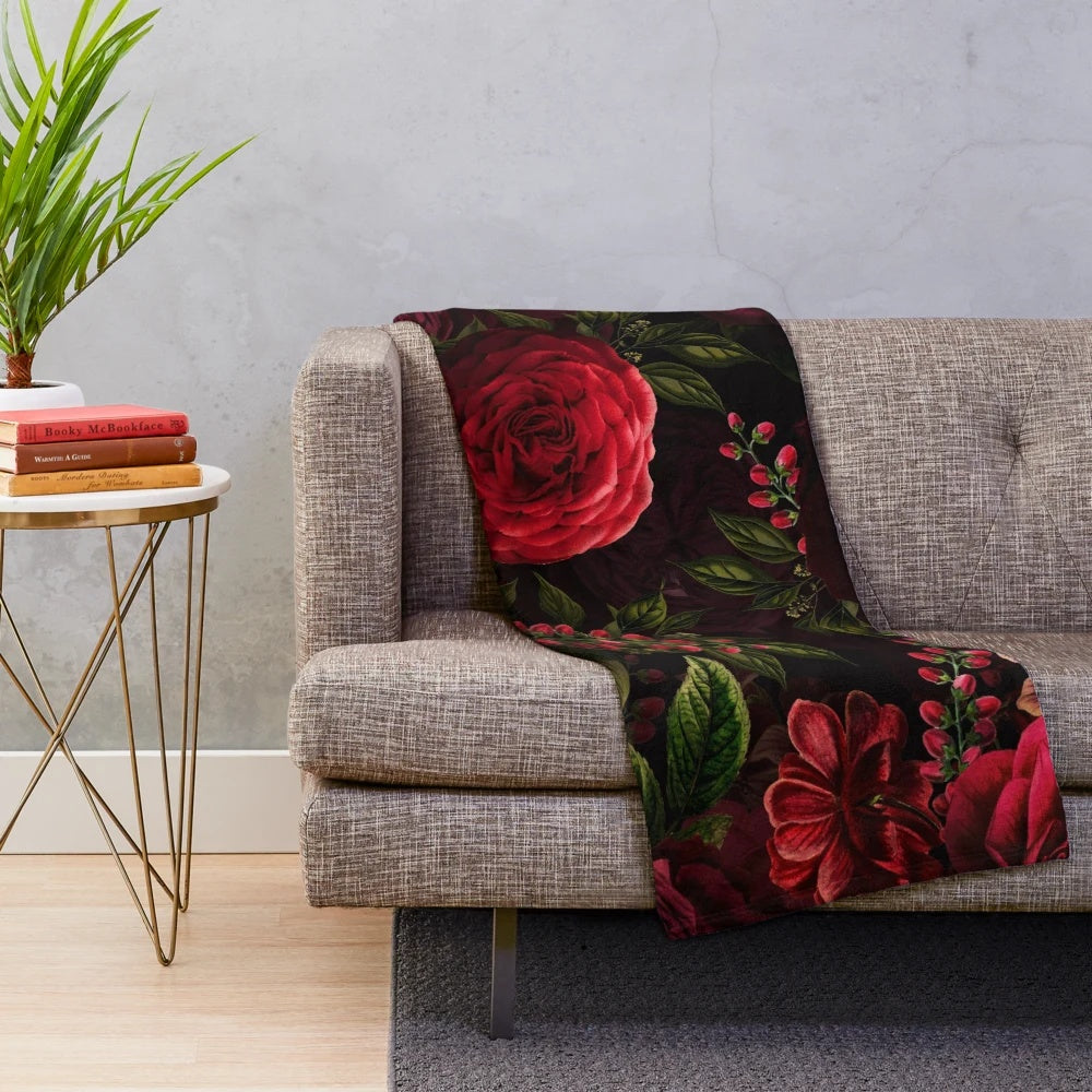 Mystical night botanical garden plush blanket
