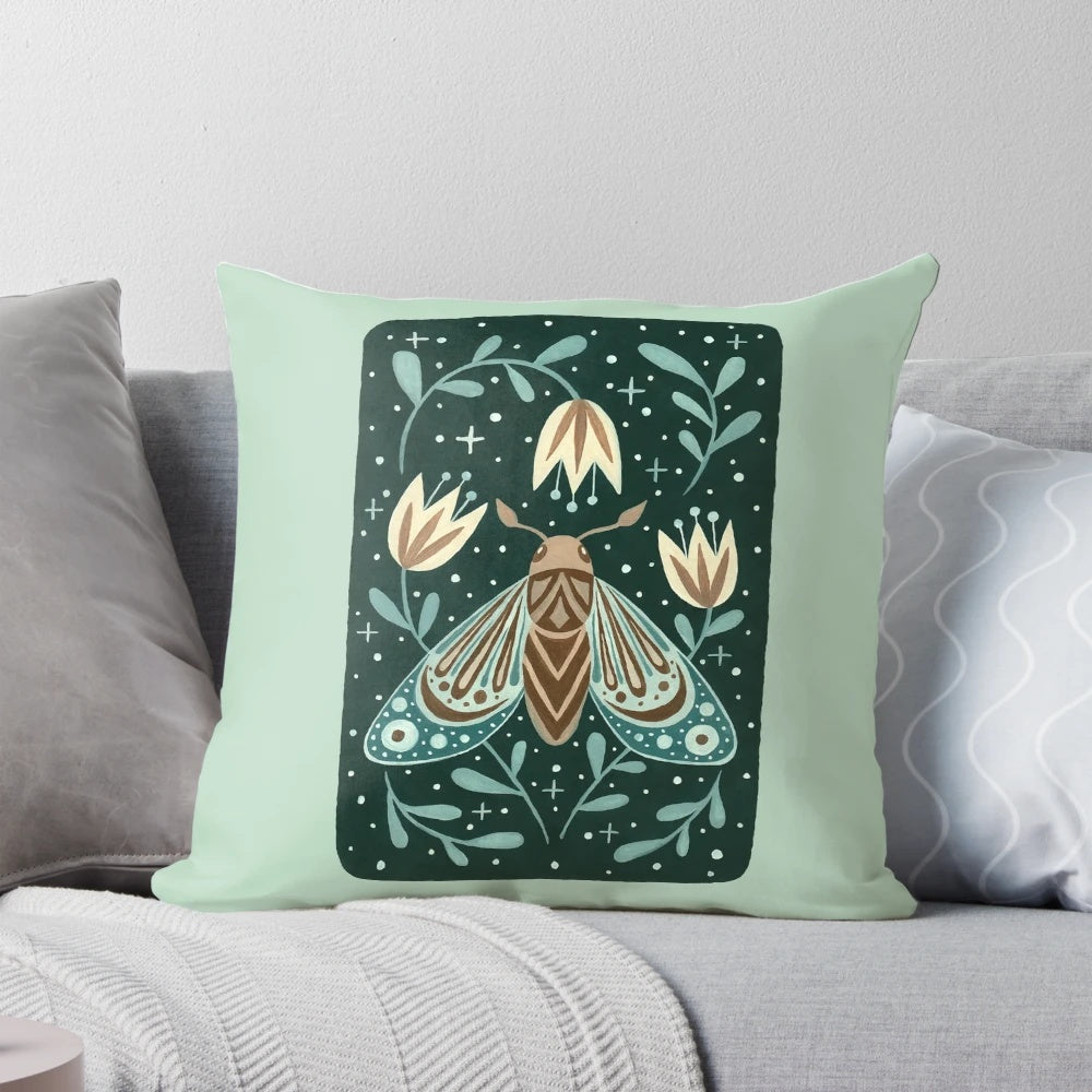 Midnight creature no. 4 pillow featuring a beautiful nocturnal botanical design