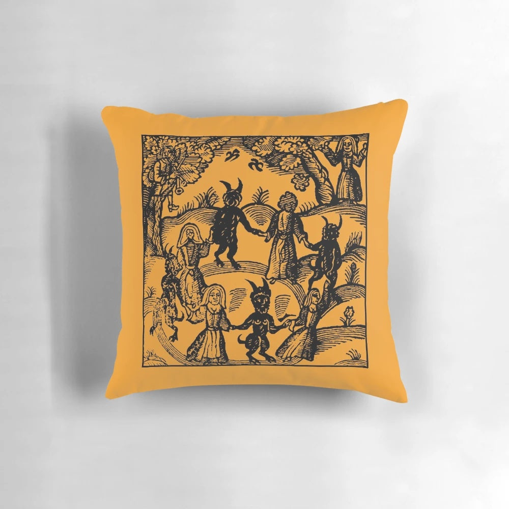 Mystical occult-themed pillow with dark, spooky, and witchy design