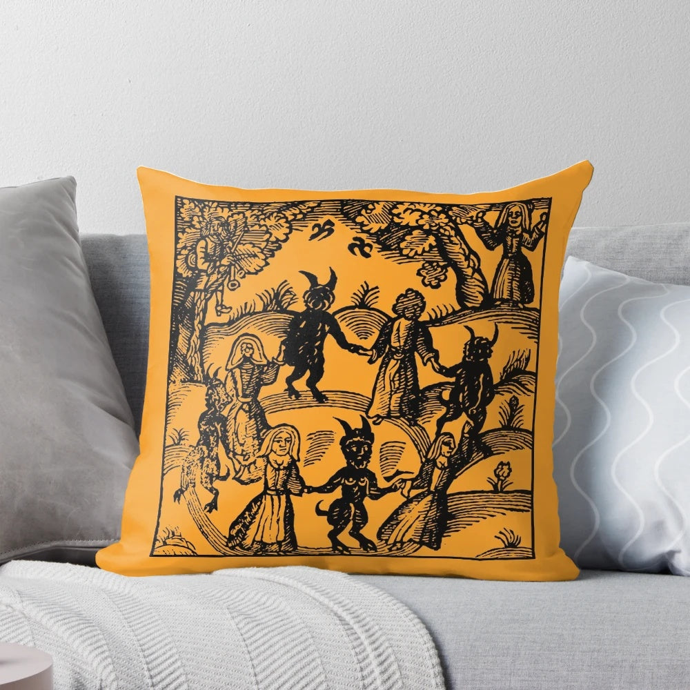 Mystical occult-themed pillow with dark, spooky, and witchy design