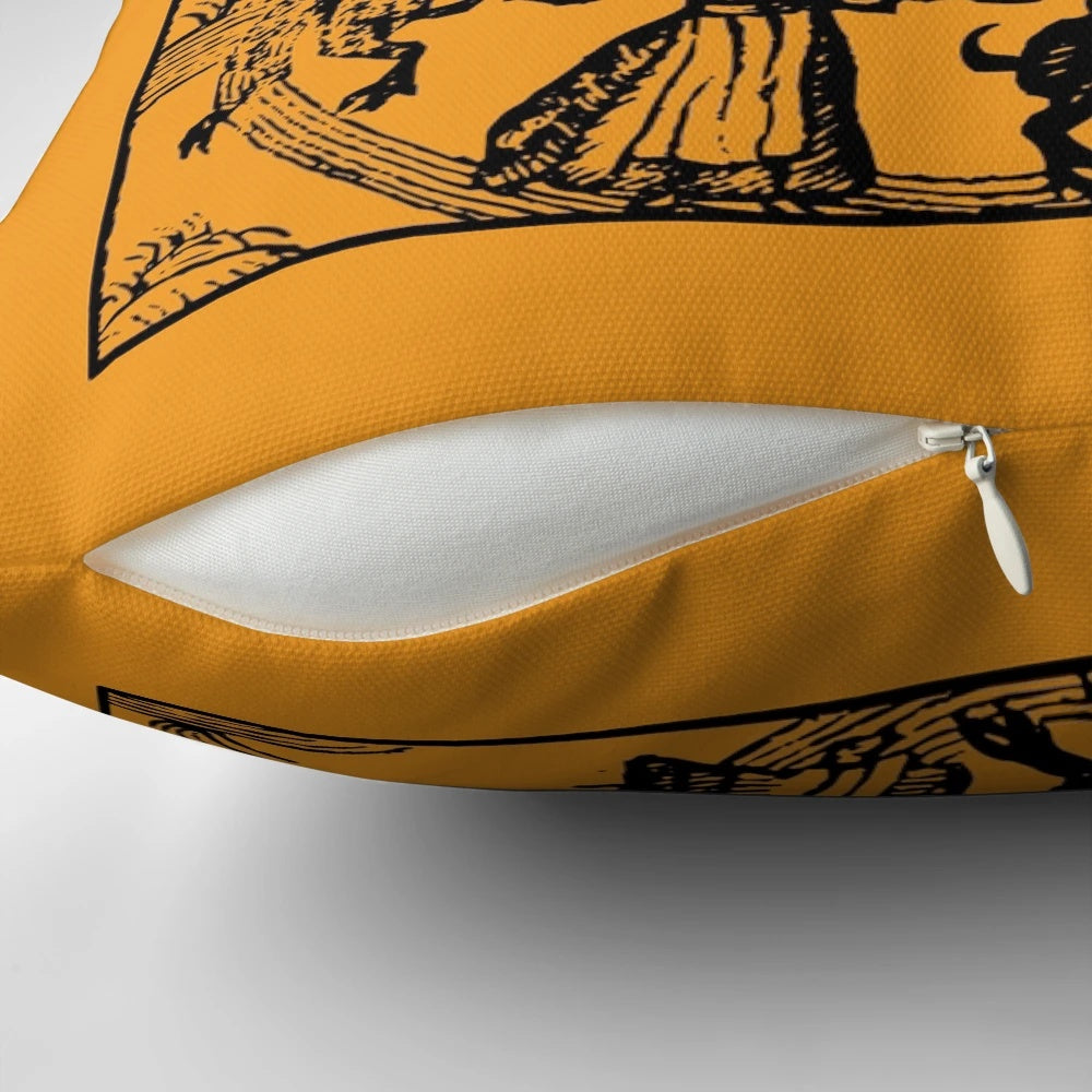 Mystical occult-themed pillow with dark, spooky, and witchy design