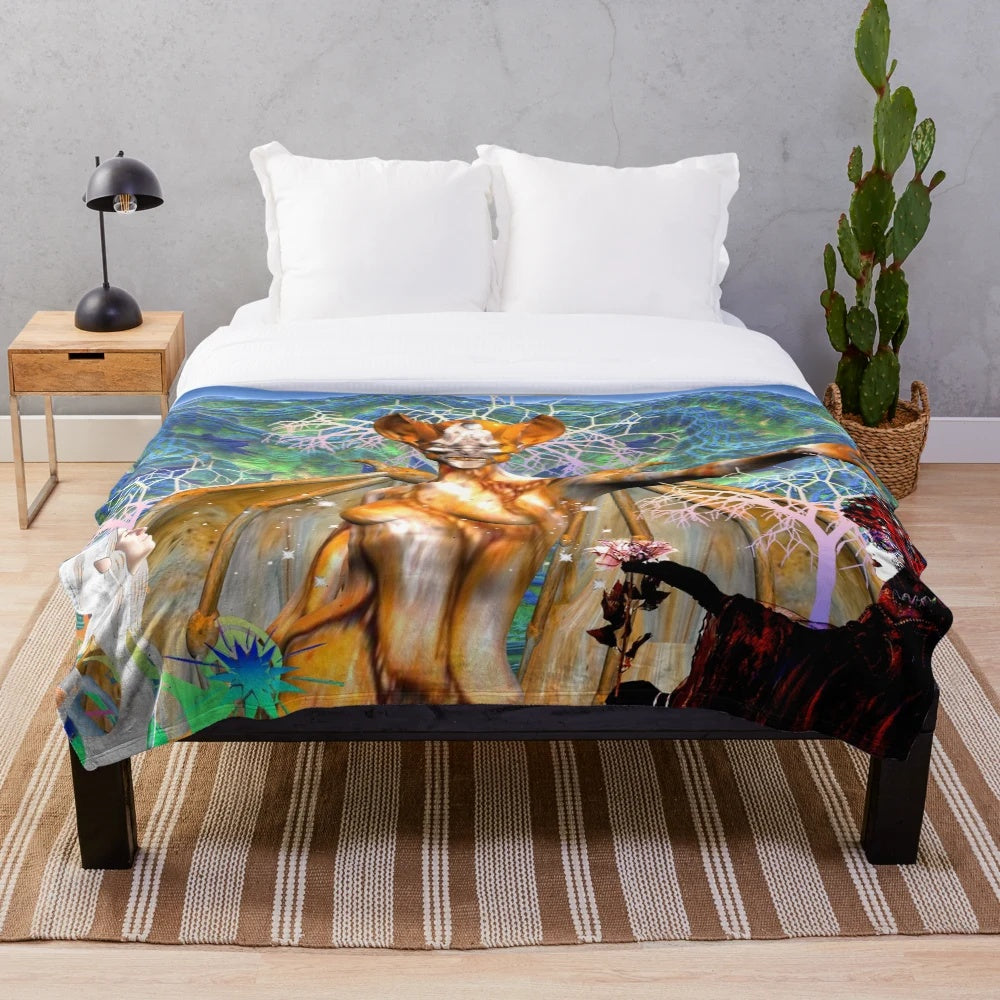 Pagan magic plush blanket with abstract, colorful, and floral patterns
