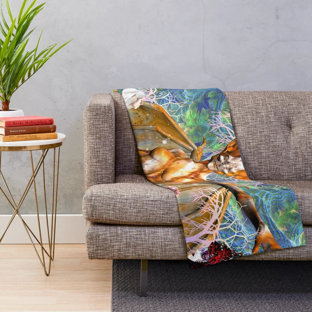 Pagan magic plush blanket with abstract, colorful, and floral patterns