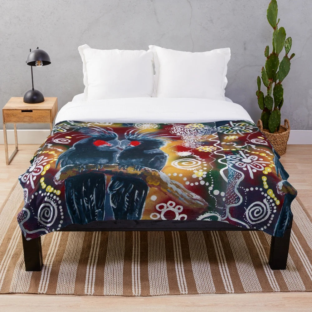Palm Cockatoo Plush Blanket with Aboriginal Inspired Artwork