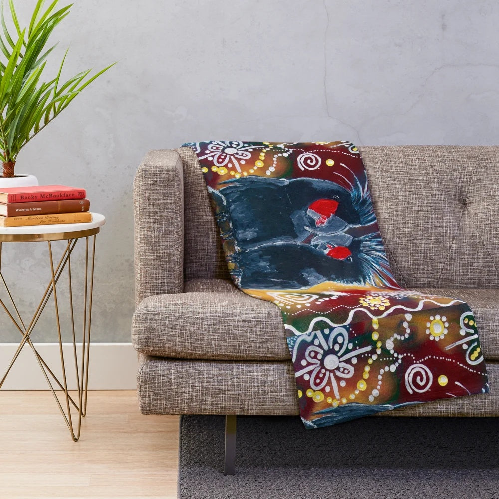 Palm Cockatoo Plush Blanket with Aboriginal Inspired Artwork