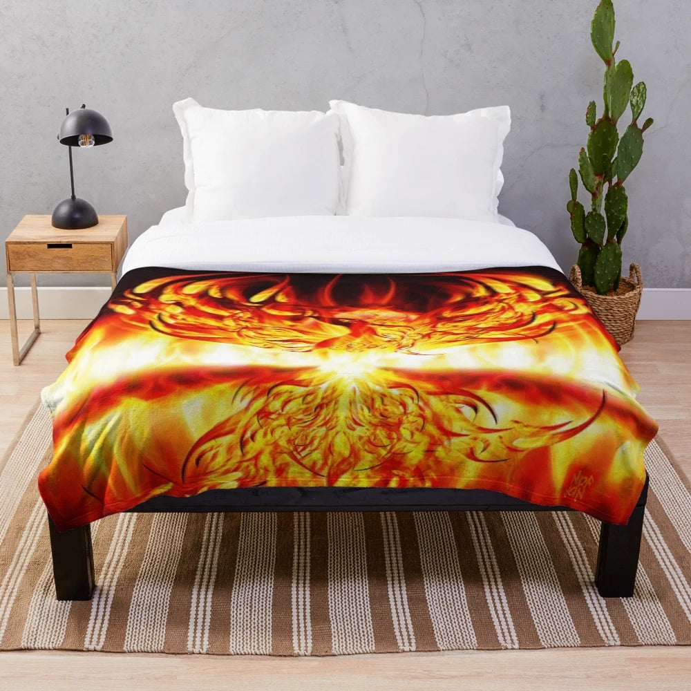 Cozy plush blanket featuring a phoenix design symbolizing rebirth and renewal