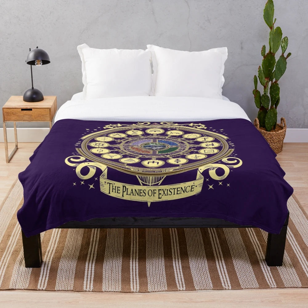 Plush blanket with diagram of the planes of existence for fantasy tabletop gamers