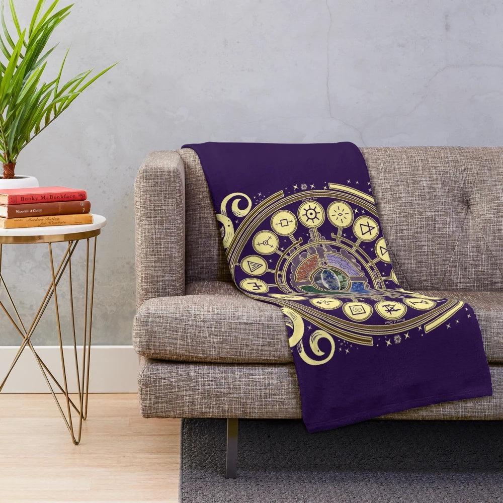 Plush blanket with diagram of the planes of existence for fantasy tabletop gamers