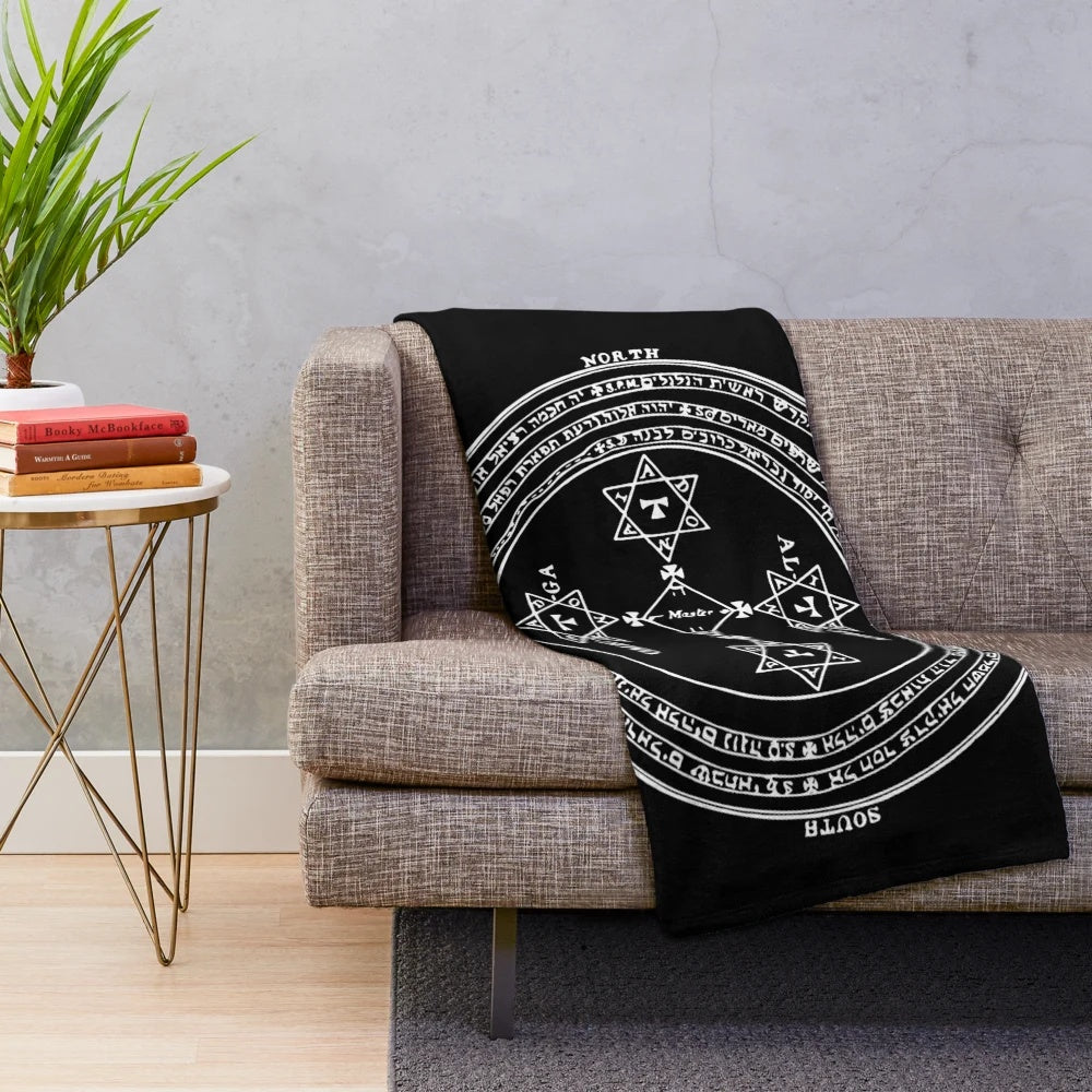 Plush blanket with occult summoning circle design
