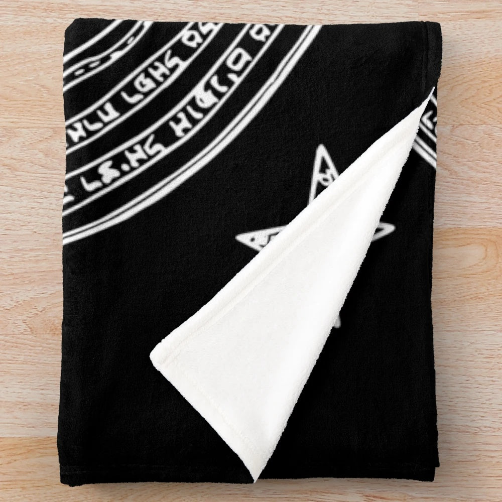 Plush blanket with occult summoning circle design
