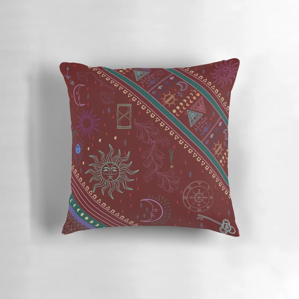 Ornate pyramid-shaped pillow with mystical patterns, perfect for cosplay and tabletop gaming enthusiasts.