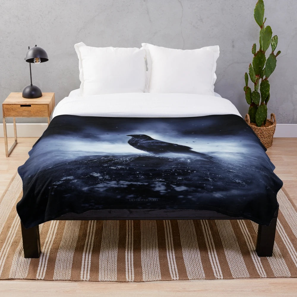 Raven in mystical light plush blanket