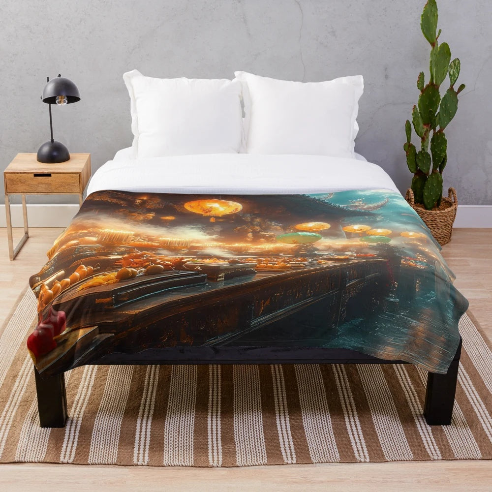 Plush blanket with taiwan ghost festival cultural elements and ritual ceremony decor
