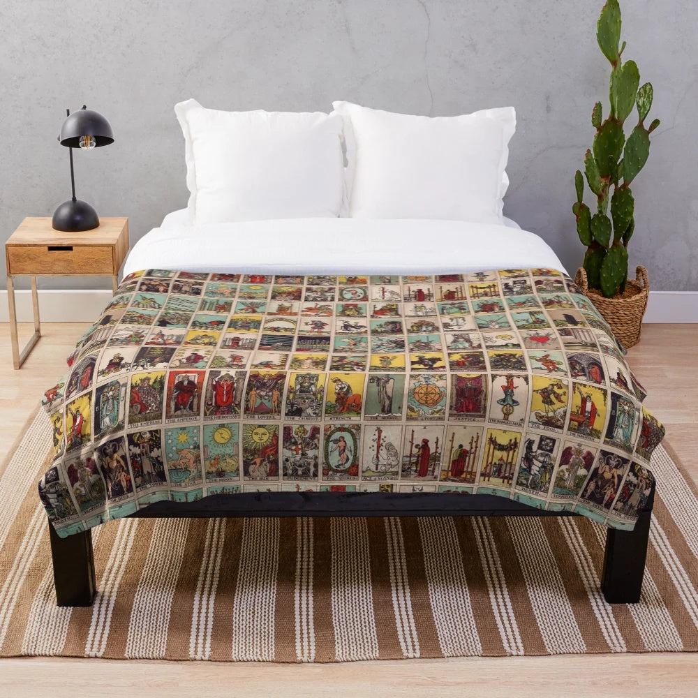 Tarot Deck Plush Blanket with Major and Minor Arcana Symbols