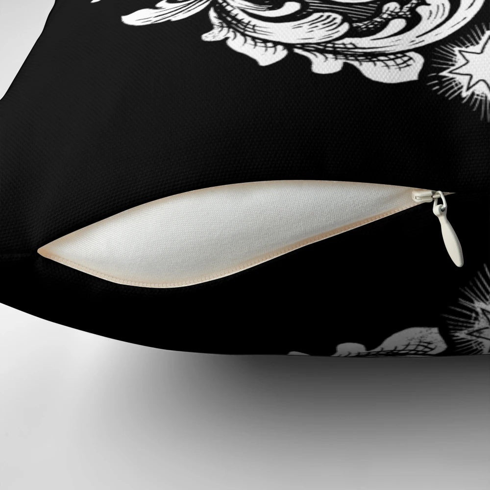 A decorative pillow featuring a detailed third eye design, perfect for adding a touch of mysticism to your home.