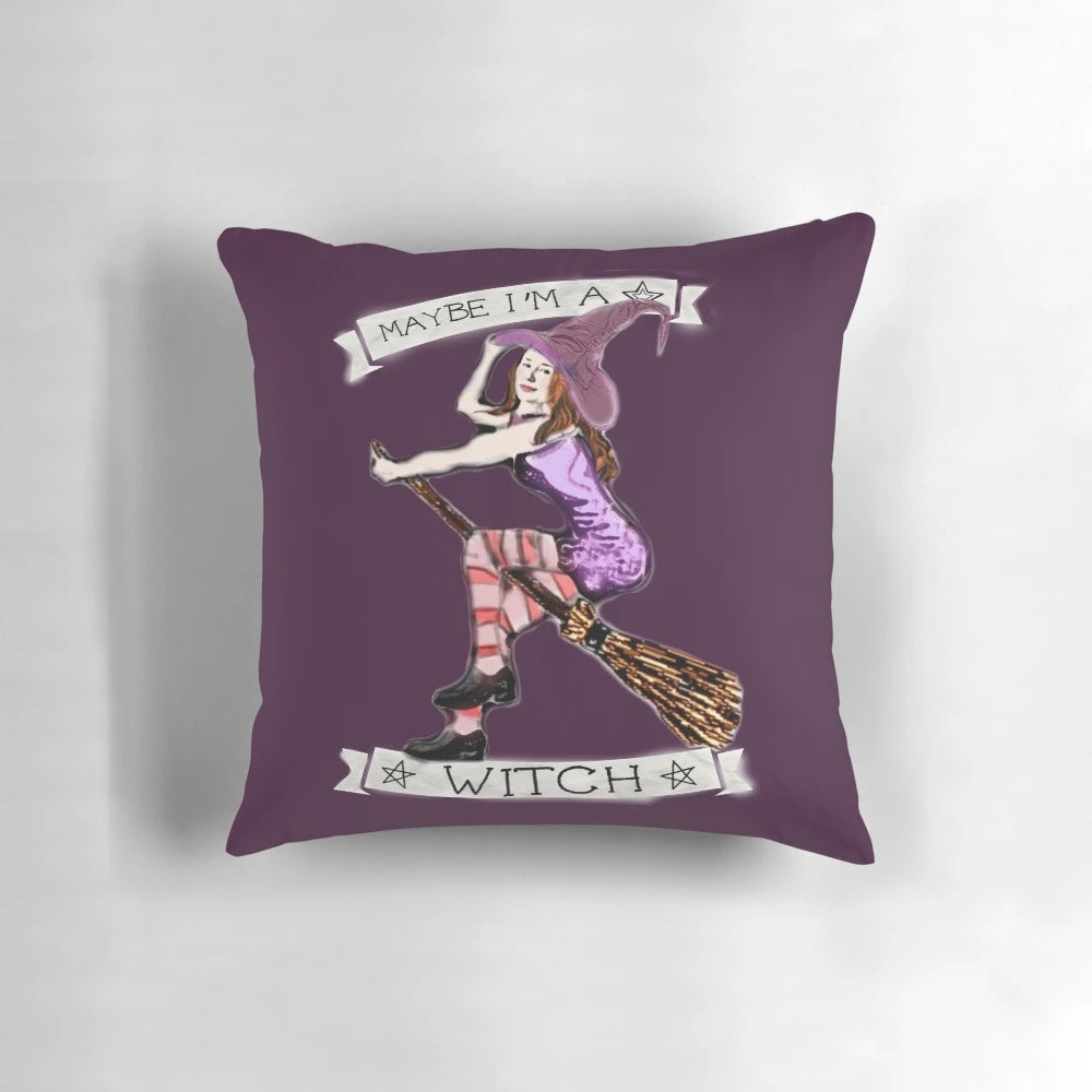 Throw pillow featuring the text "Maybe I'm a Witch (Etienne)" in a witchy, esoteric design.