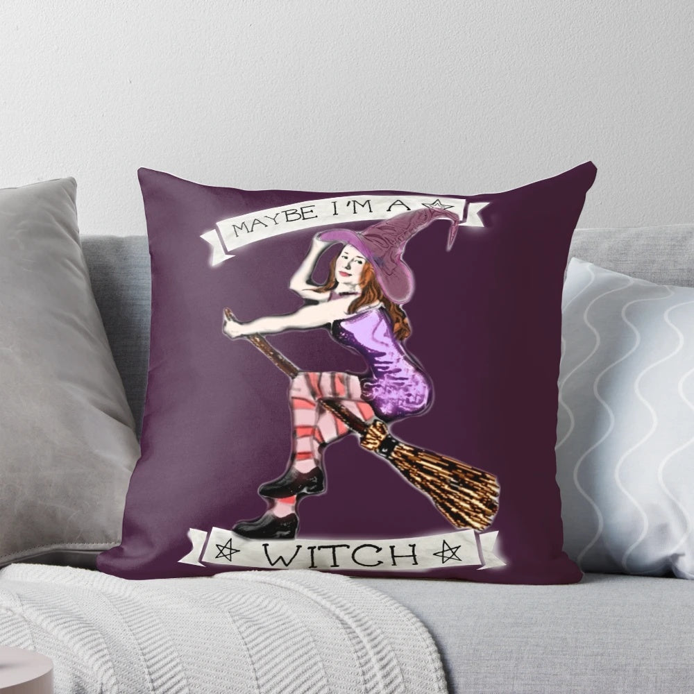 Throw pillow featuring the text "Maybe I'm a Witch (Etienne)" in a witchy, esoteric design.