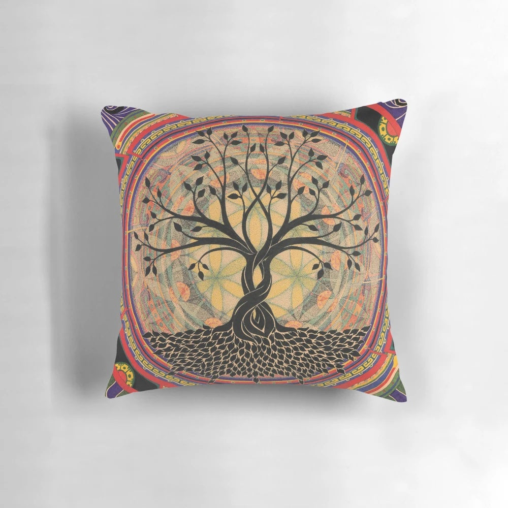 Vibrant tree of life pattern on a soft, comfortable pillow