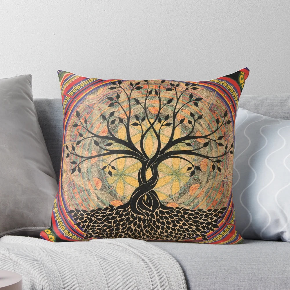 Vibrant tree of life pattern on a soft, comfortable pillow