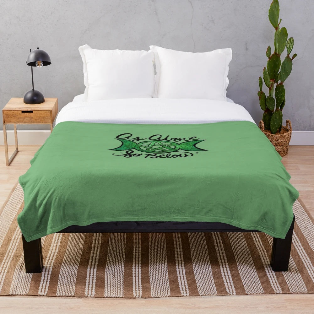 Pagan-inspired plush blanket with triple moon design
