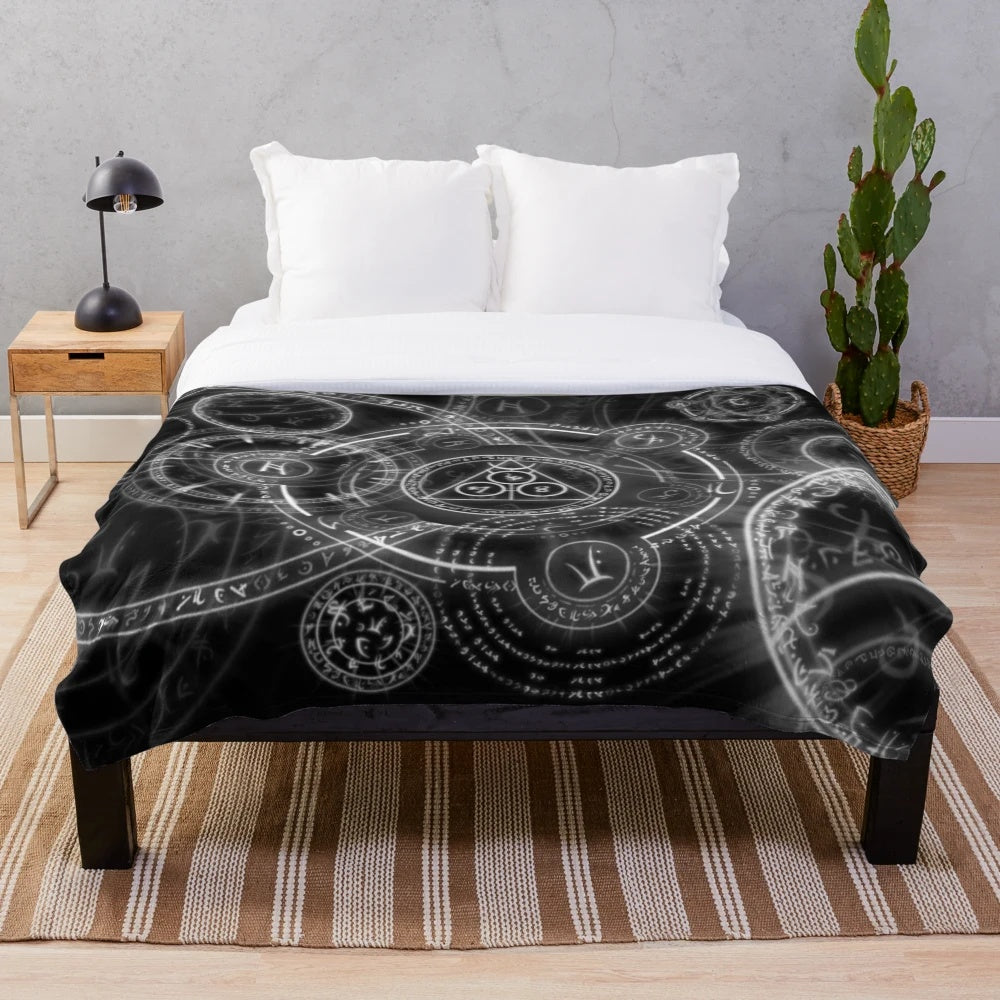 Viking Rune Plush Blanket with Norse Mythology Symbols