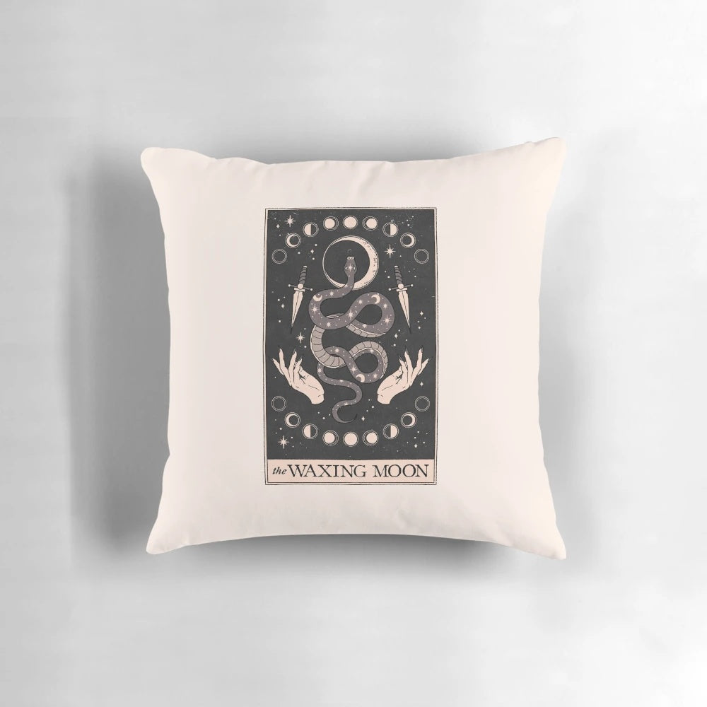 Waxing Moon Pillow with Mystical Lunar Imagery