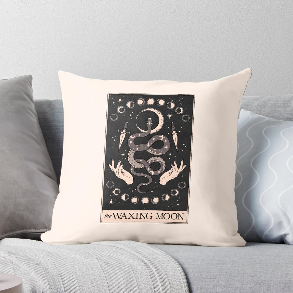 Waxing Moon Pillow with Mystical Lunar Imagery
