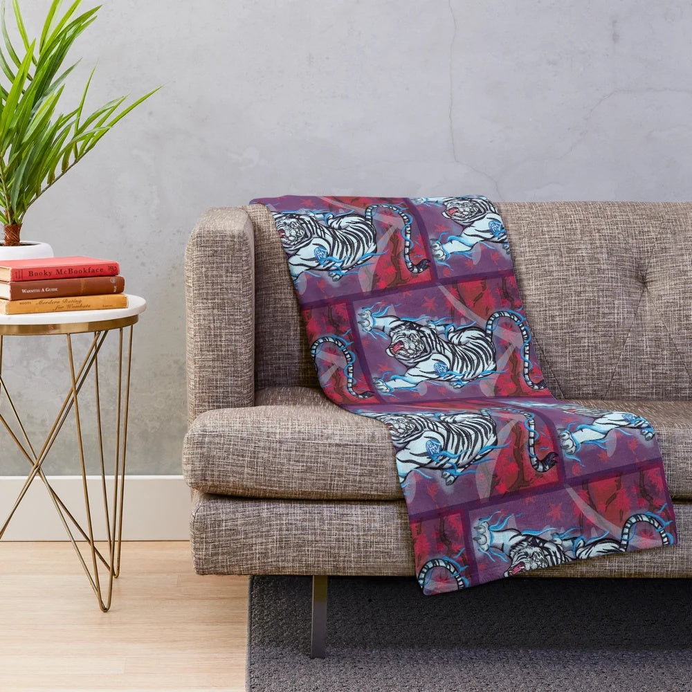 White tiger plush blanket featuring the Byakko, the Guardian of the West in East Asian mythology