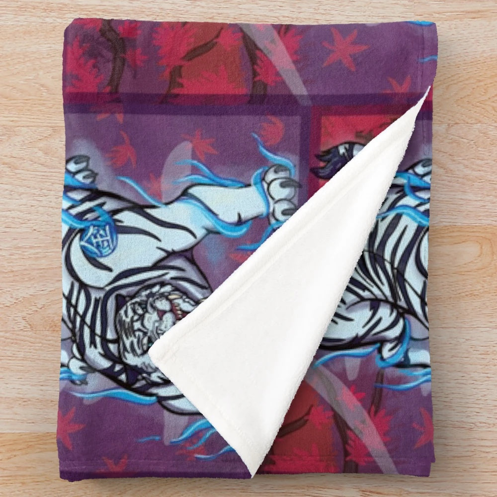 White tiger plush blanket featuring the Byakko, the Guardian of the West in East Asian mythology