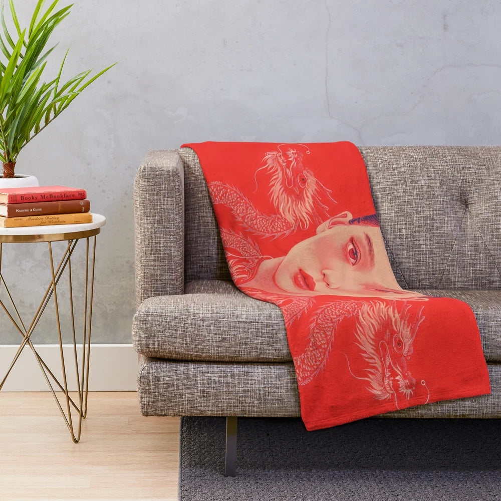 Stylized dragon portrait plush blanket for modern home decor