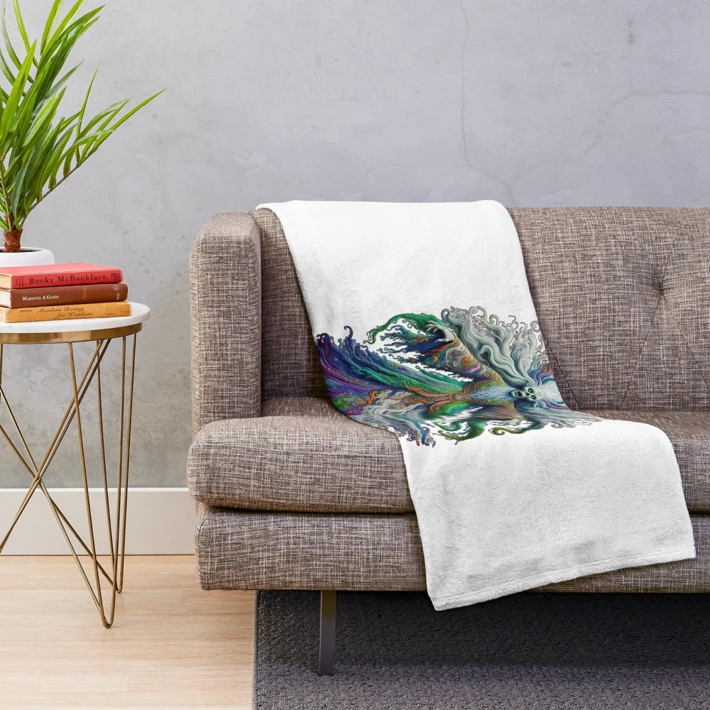 Embroidered plush blanket featuring a mythical banshee creature