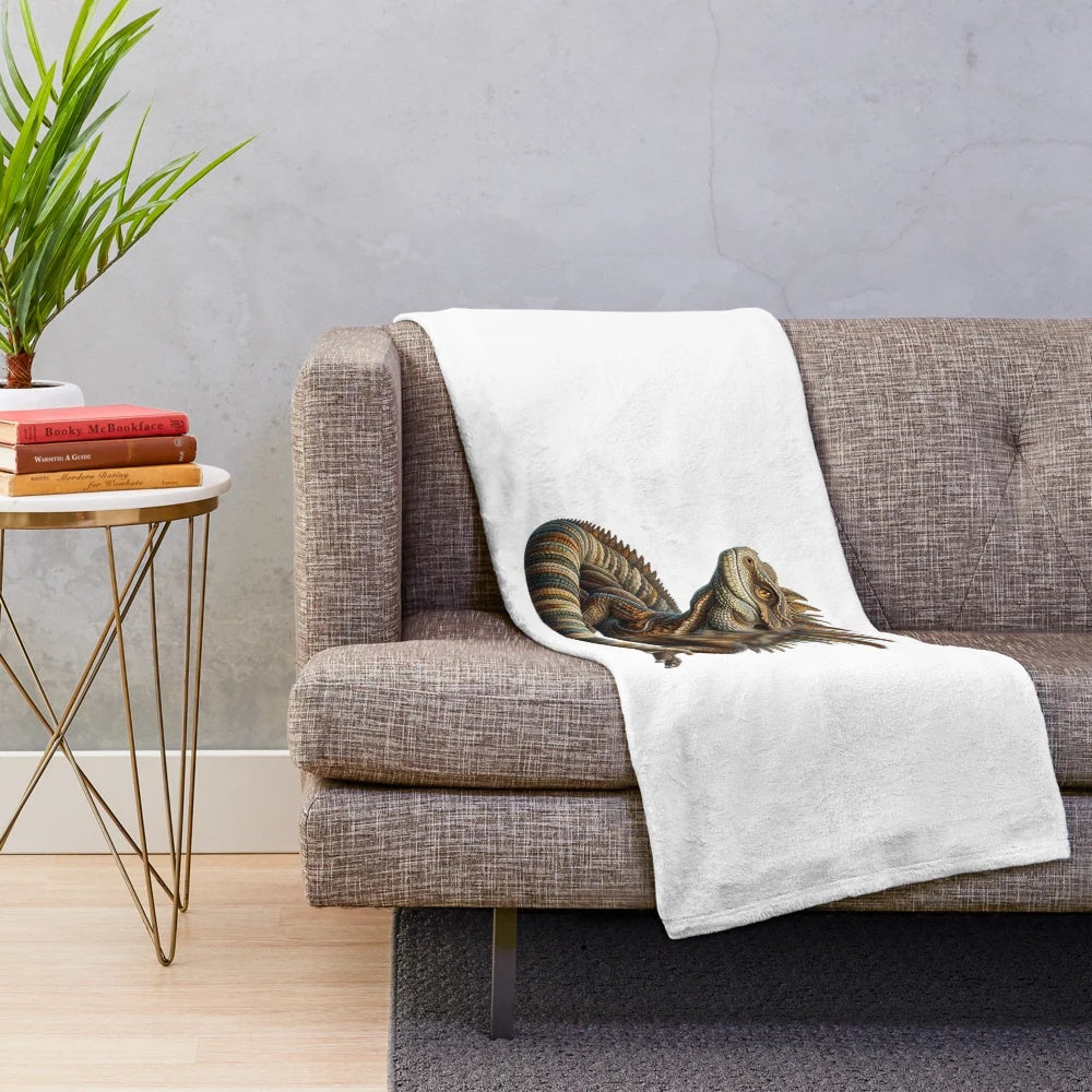 Embroidered basilisk plush blanket for fantasy decor