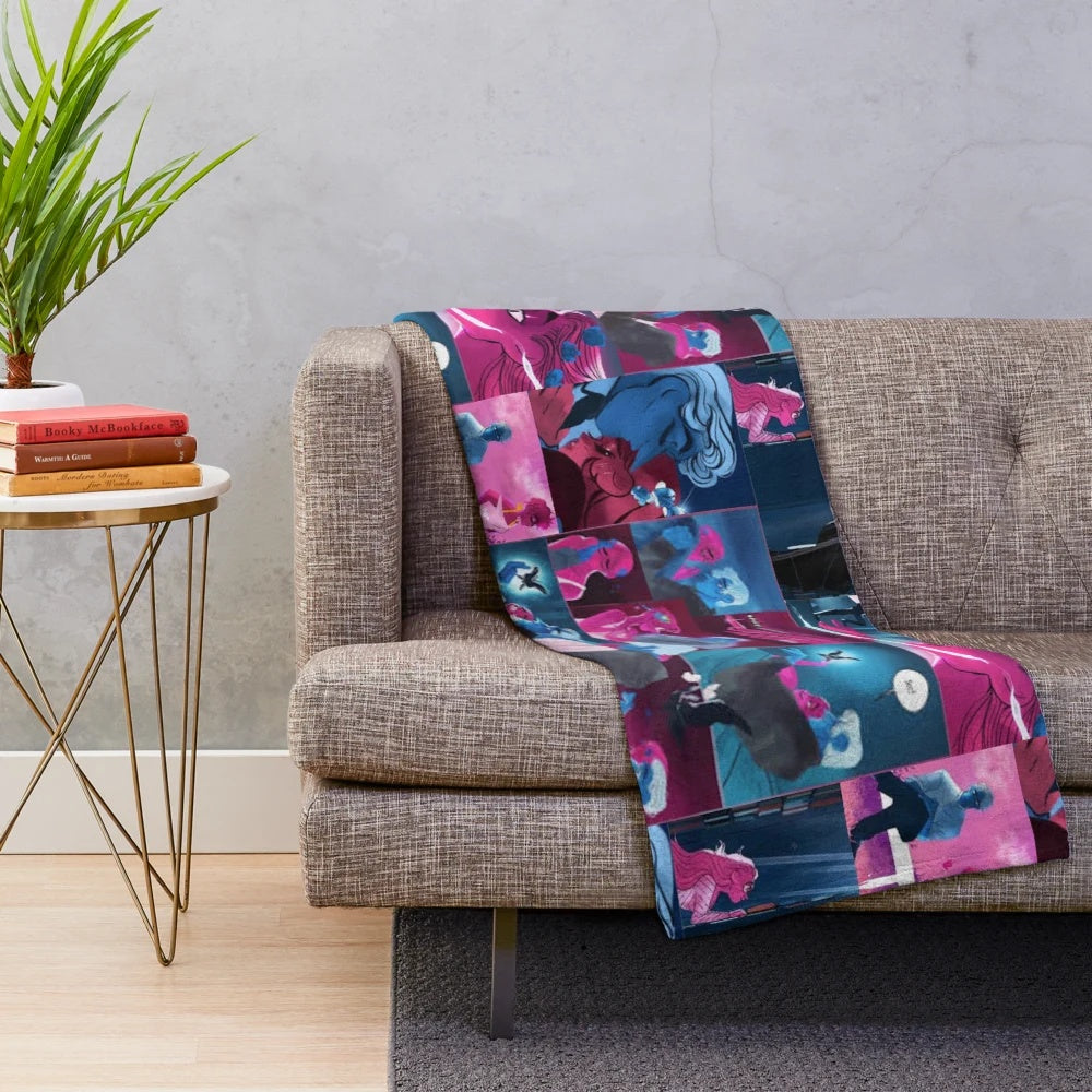 Lore Olympus-inspired plush blanket featuring a collage of Hades, Persephone, and other Greek gods