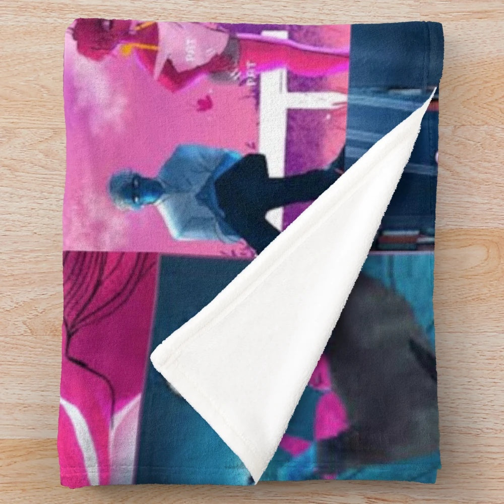 Lore Olympus-inspired plush blanket featuring a collage of Hades, Persephone, and other Greek gods