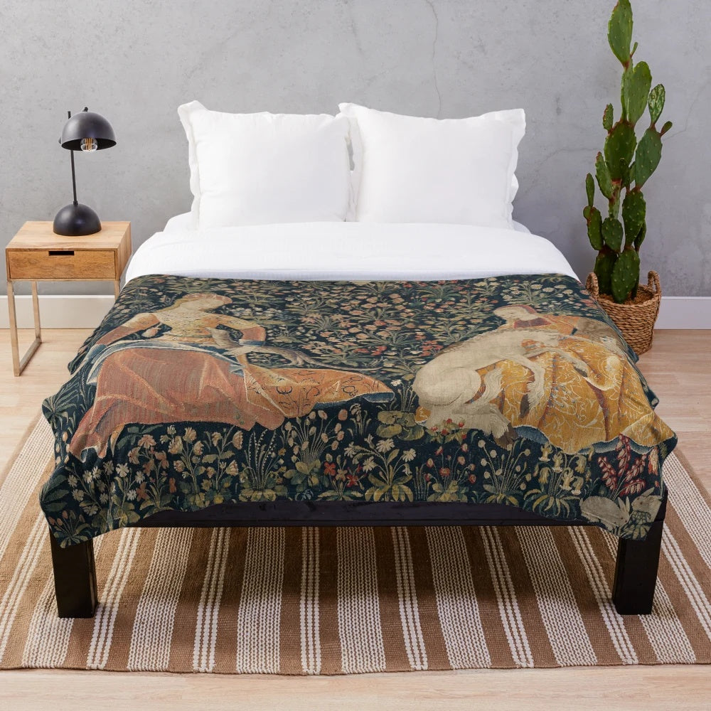 Mythical creature plush blanket with ornate fantasy tapestry design