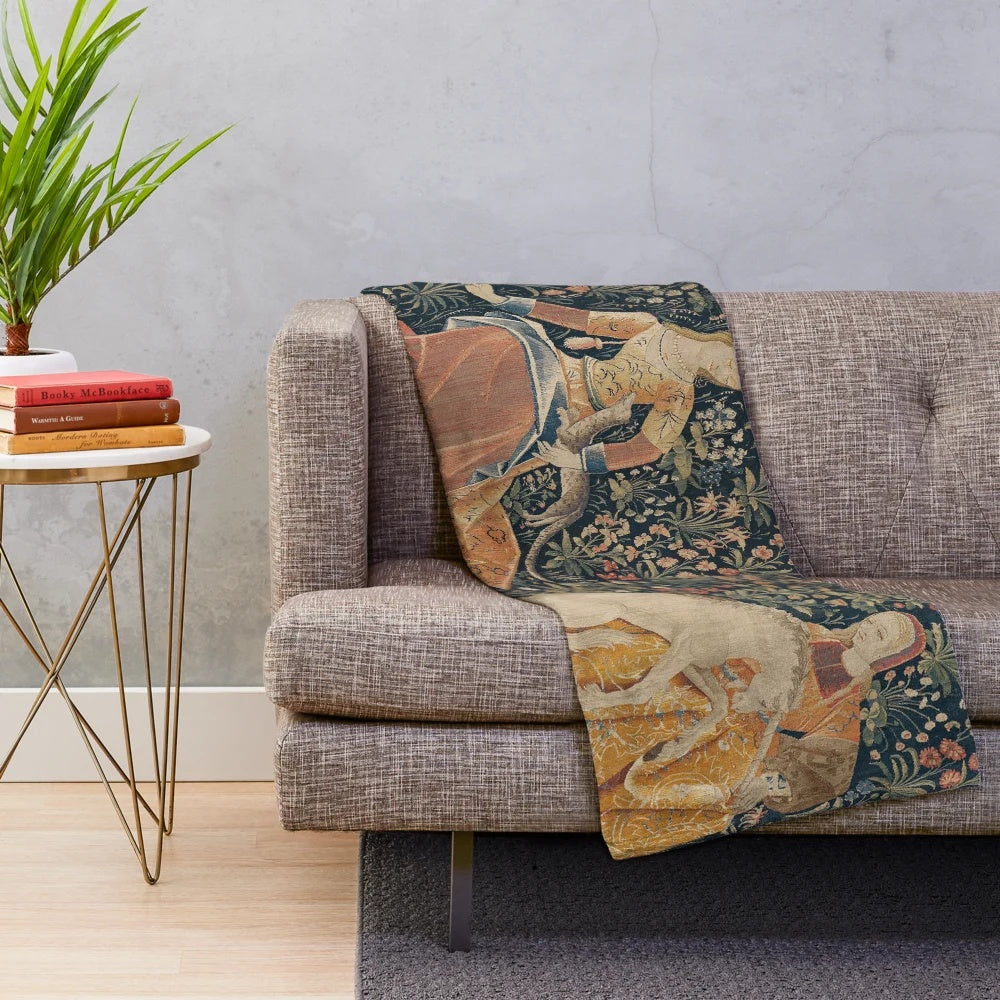 Mythical creature plush blanket with ornate fantasy tapestry design