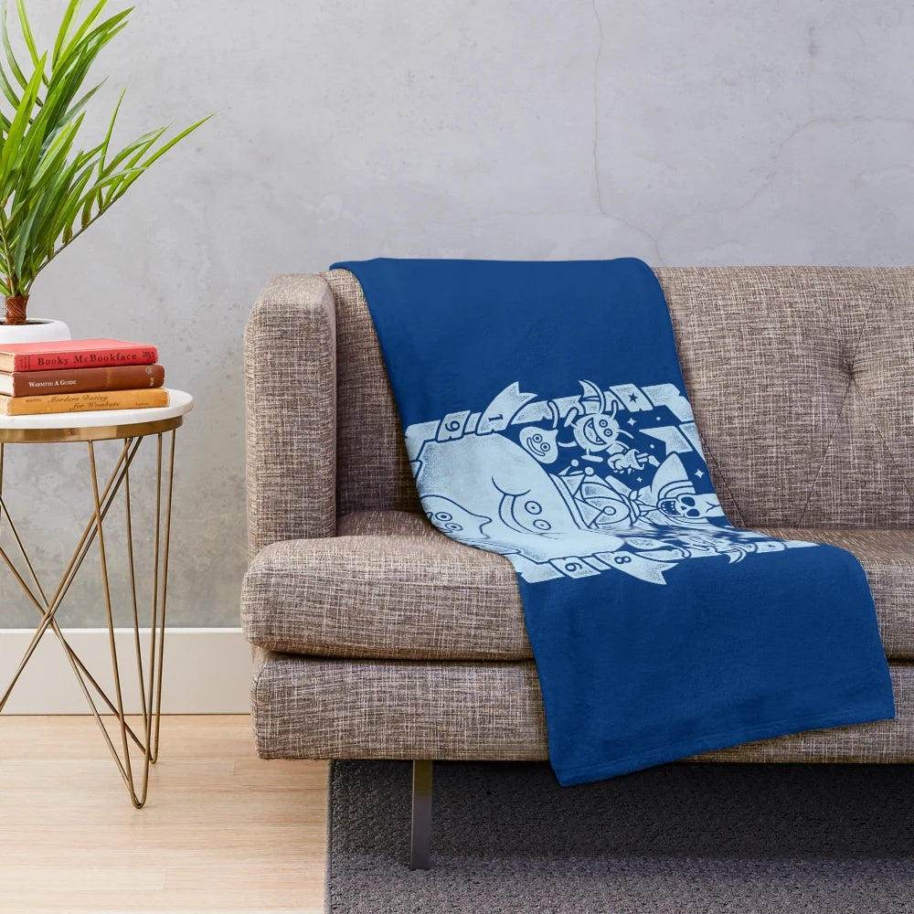 Plush blanket featuring dragons and other quest monsters from classic video games