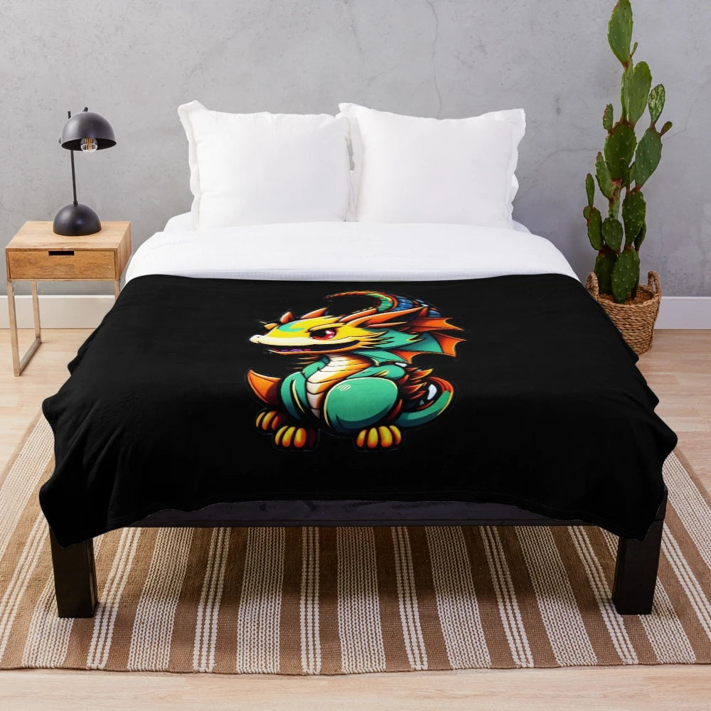 Cozy plush blanket featuring an anime-style illustration of a majestic dragon