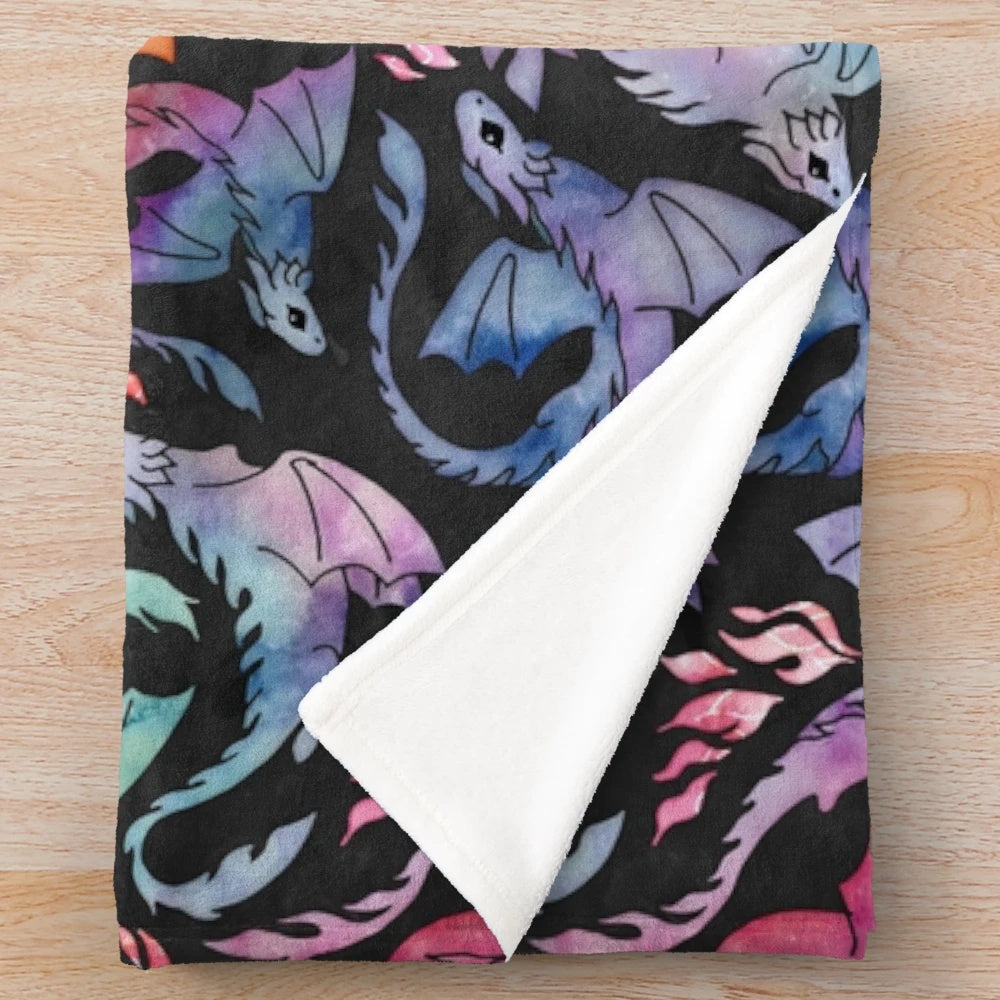 Plush dragon fire rainbow blanket with watercolor and seamless design