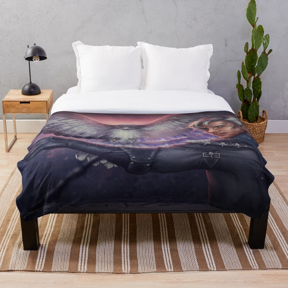 Hawk-inspired fantasy plush blanket