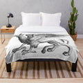 Black and white plush blanket featuring a griffin, a powerful mythical hybrid creature