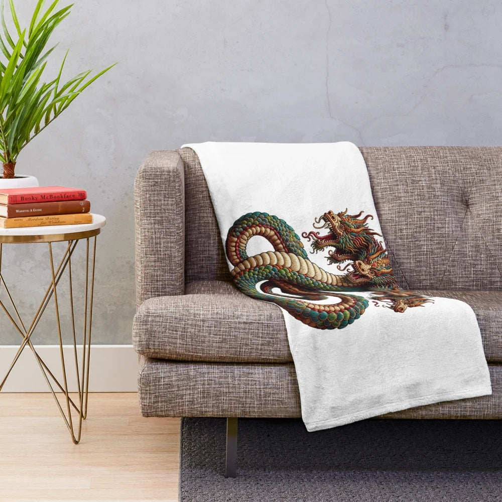 Mythical Hydra Plush Blanket with Embroidered Fantasy Design