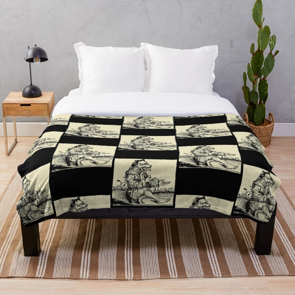 Mythical medieval werewolf creature plush blanket
